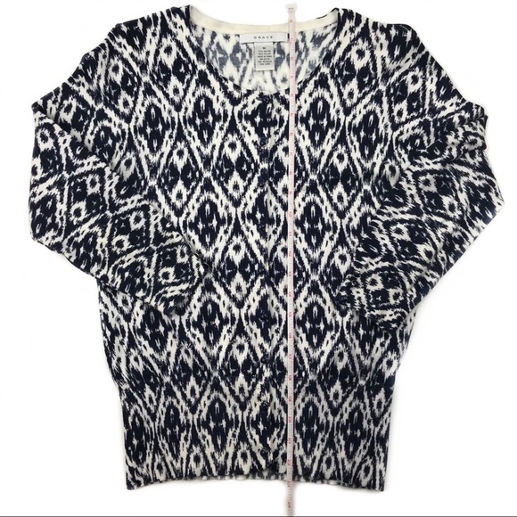 Grace Cardigan Ikat Pattern Black White Navy Med - Picture 7 of 8